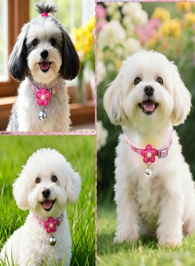 Weimostar Pink XXS Dog Collar with Bell Set, Soft Flower Dogs Leash Cute Floral Cat Collars Adjustable Buckle for XS Tiny Female Girl Pets Kitten Teacup Yorkie X-Small - Image 4